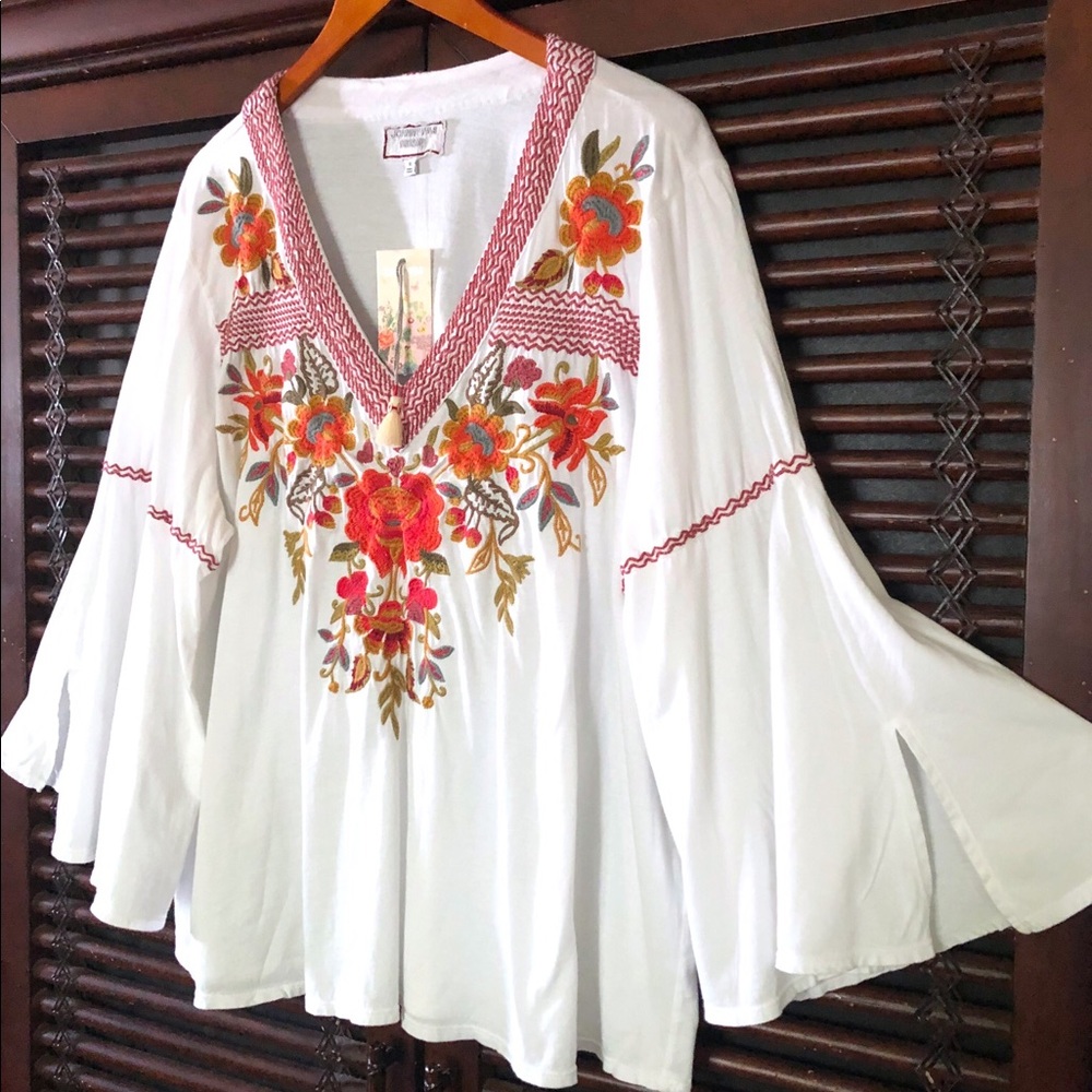 XL Johnny Was Embroidered Swing Blouse Top V-Neck - Picture 5 of 7